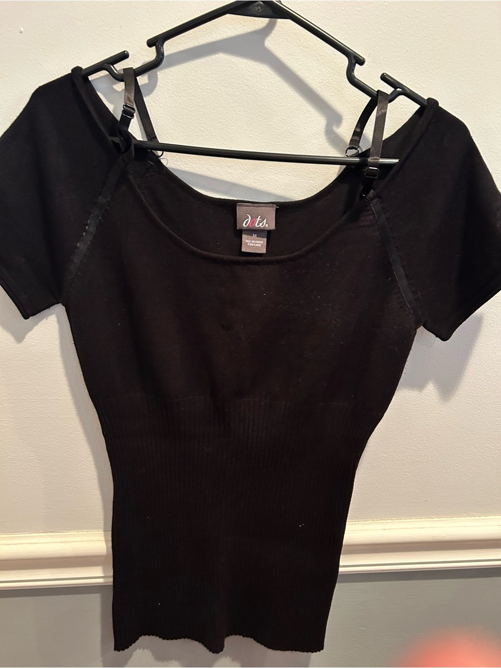 Dots Black Short Sleeve Scoop Neck Knit Top
